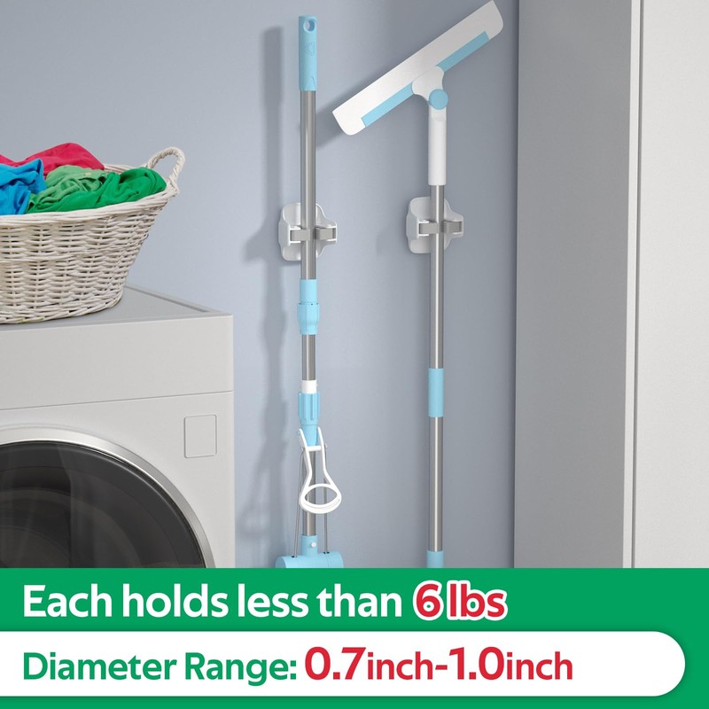 reliahom 3 Pack Broom Holder Wall Mount Mop Grippers No