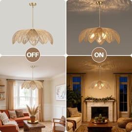 ZORYATA 25” Large Rattan Boho Chandelier, 4-Light Hand-Woven Wicker Pendant Light, Farmhouse Coastal Hanging Lighting Fixture for Dining Room, Kitchen Island, Living Room, Bedroom & Foyer