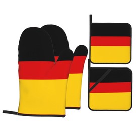 German Flag Print Oven Mitts and Pot Holders Sets,Kitchen of 4,Oven Gloves,Hot Pads,for Chef Cooking Baking