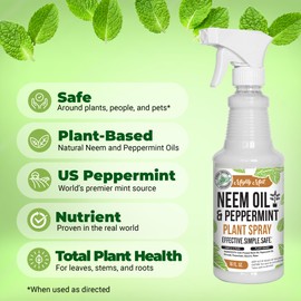 Mighty Mint Neem Oil & Peppermint Plant Nutrient Spray – Natural Leaf Shine for Indoor & Outdoor Use – Plant-Based Formula for Stronger, Healthy Plants - 16 oz