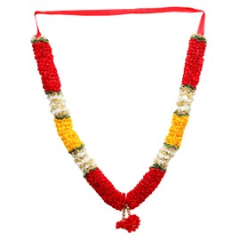 Large Artificial Red & Yellow Flower Ribbon Garland Hair Mala for Idol-Mala for God Indian Traditional Festival Decoration Pooja Sringar Articles Ornament for Multipurpose Pooja Decoration (Size: 21