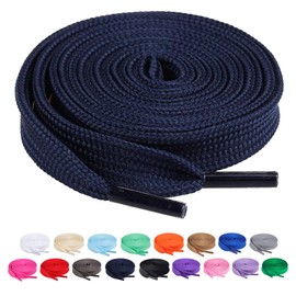 Booyckiy [2 Pairs] Flat Shoe Laces for Sneaker, 2/5" Wide Shoelaces Navy Blue 47 inch(120cm)