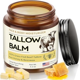 Veakoo Sebo de res para la piel, Bálsamo de miel y sebo orgánico batido, Crema hidratante facial de sebo de res alimentado con pasto, Mantequilla corporal de sebo natural para el cuidado de la piel