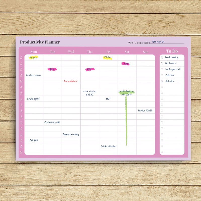 Weekly Time Management Planner - Perfect for Home, Office, Study/Revision