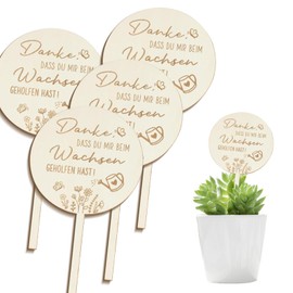 Pack of 4 Wooden Plant Stakes with Flower Motif, Thank You Message, Thank You for Helping Me Grow, Gift Nursery Thank You Gift for Teacher (Plant Stake 2)