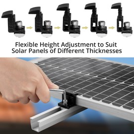 Anbte 10pcs Solar Panel Mounting Brackets 30-50mm Adjustable, Aluminum Solar Panel End Clamp Include 10*Screw M8 and 1*Wrench, Solar Mount Kit for Metal Roof, Tin Roof, Flat Roof, Sheet Roof, Black
