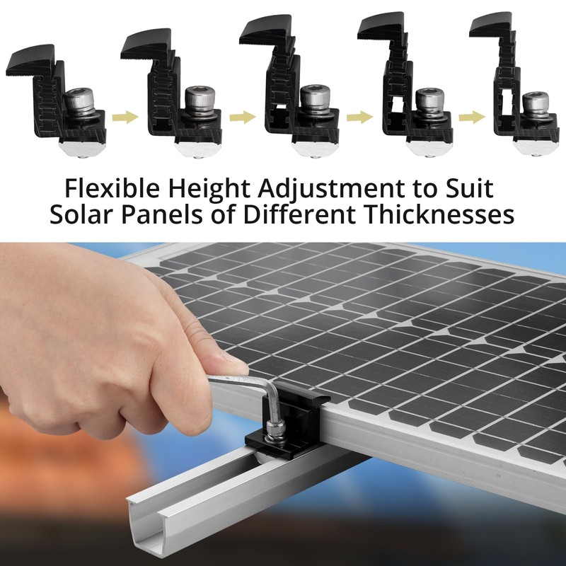Anbte 10pcs Solar Panel Mounting Brackets 30-50mm Adjustable, Aluminum Solar