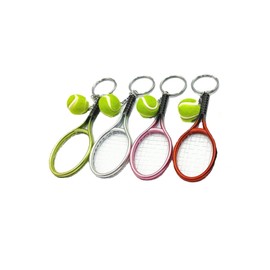 tenghong2021 Color Mini Tennis Ball Racket Model Keychain Key Ring Novelty Handbag Lover Sport Charm for Boys Woman Unixex (4 Pieces(Red+Purple+Silver+Green))