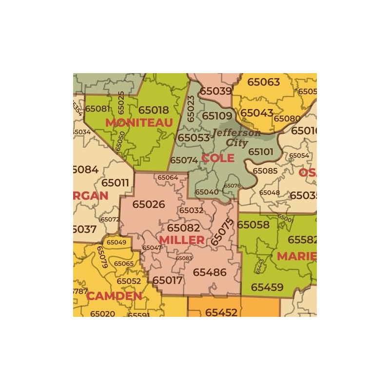 Missouri ZIP Code Map with Counties - Standard - 36