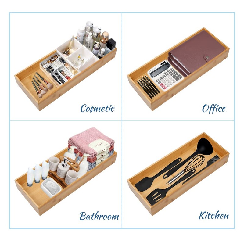 PRATIQUE Bamboo Drawer Organizer - Kitchen Utensil Organizer Silverware Tray