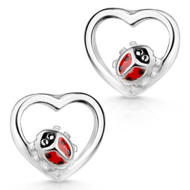 MATERIA by Matthias Wagner SO-487 Children's Earrings Silver 925 Girls' Heart Stud Ladybird, Silver