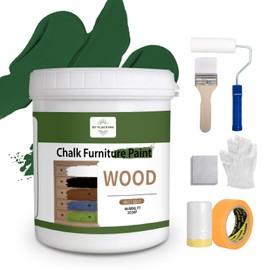 Waterbased Wood Paint - Dark Green, 50-80sq.ft, Self Brushing, Furniture & Door Paint (1kg/35oz, with tools)