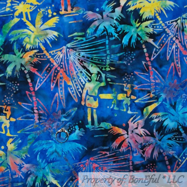 Signature BonEful Fabric FQ Cotton Quilt Blue Bright Rainbow Color