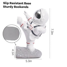 Kakizzy White Book Ends for Kids, Upgraded Astronaut Bookends Resin Spaceman Book Holders for Shelves Sturdy Book Stopper Book Ends to Hold Books Unique Outer Space Book Shelf Ends(F2-Silver Color)