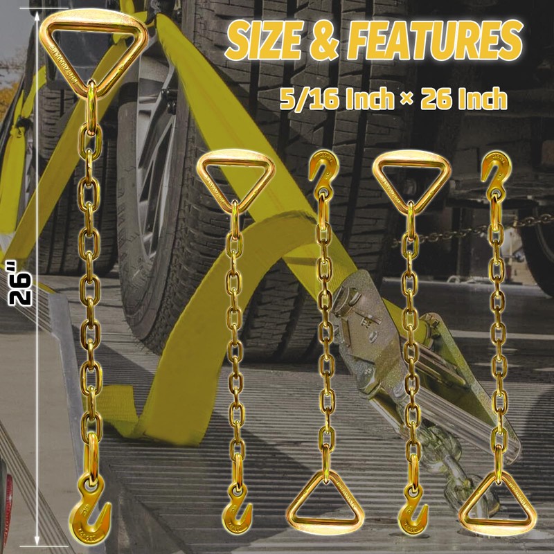 SENKEYFE Trailer Chain Extension | 5/16" Ratchet Tie Down Straps