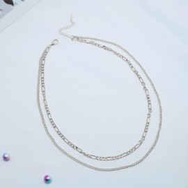 TseenYi Punk Figaro Link Chain Necklace Silver Layered Chunky Necklaces Choker Vintage Neck Chain Jewelry for Women and Girls (Silver)