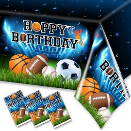 3Pcs Sports Themed Tablecloths-Sports Birthday Party Supplies Basketball Football Baseball Soccer Plastic Table Covers All Star Sports Disposable Tablecloths for Boys