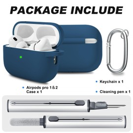 WOYINGE for AirPod Pro Case Cover with Cleaner Kit, Soft Silicone Cover for AirPods Pro 2nd Generati/1st Comes with Keychain for Women Men,Suitable for 2nd Generation Case Sapphire Blue