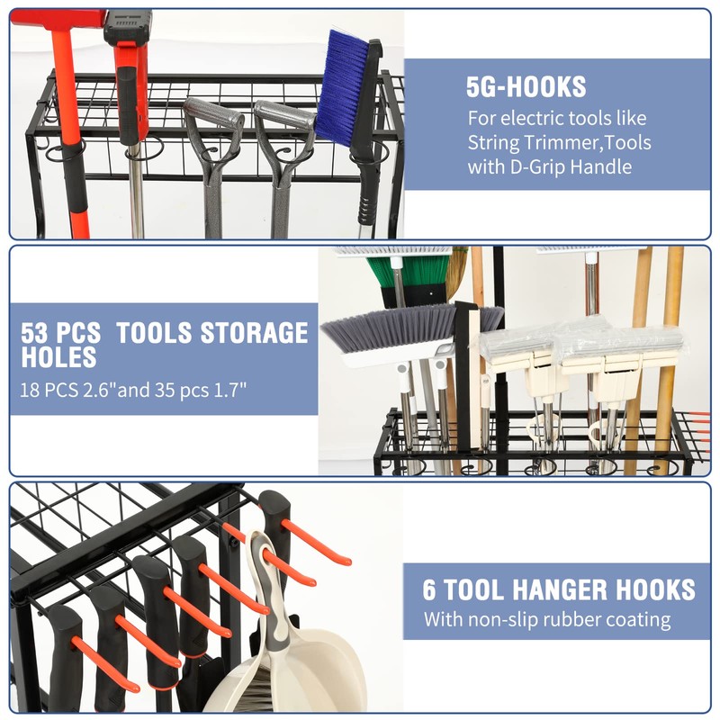 Garden Tool Organizer for Garage, Garden Tool Rack, Up to