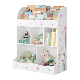 4 Tier Kids Bookshelf & Toy Storage Organizer, 7-Cubby Girls & Boys Book Shelves with Display Stand, Toddler Bookshelf Baby Bookcase Child Montessori Cabinet for Nursery Playroom Classroom, White Wood