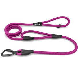 MORXIL Rope Dog Leash with Two Handles, 6 Foot Heavy Duty Dog Leash with Aviation Aluminum Auto Locking Carabiner, Strong Nylon Dog Lead for Small, Medium, Large Dogs (Rose Red, 6FT-Two Handle)
