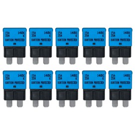Auto Reset ATC/ATO 15 Amp Circuit Breaker Fuse for Automotive Marine RV Car Truck Audio Battery Protection Automatic Reset | Low Profile (15A, 10 Pack)