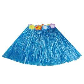 LKQBBSZ Grass Skirt Hawaiian Luau Hula Skirts Party Decorations Favors Supplies Grass Skirts for Kids Elastic Hibiscus Flowers Tropical Skirt (Blue)