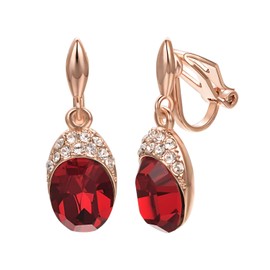Vogem Ruby Clip On Earrings Red 9ct Gold Plated Drop Earrings for Women Dangle Wedding Statement Jewelry