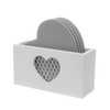 Set of Four Grey Heart Shaped Coasters in White Holder