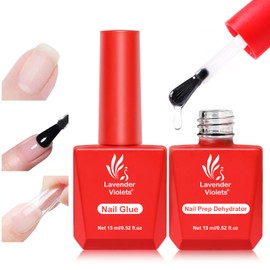 Lavender Violets 10 in One Gel Nail Glue and Prep Dehydrator Set 15ml for Acrylic Nails Tips Press on Nails Adhesive Bond Long Lasting Curing Needed A107+A111