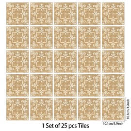 25 PCS Moroccan Style Tile Sticker, 4x4 Inch(10x10cm) Traditional DIY Murals, Tile Waterproof Oil Proof Removable Decals for Bathroom & Kitchen Backsplash (DS-11)