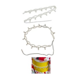 [§Bg3] Belt Fastening Pearl Webbing Belt Tie Yukata Belt Fastening Summer Yukata Obi Decoration Decorative String Fake Pearl Belt Decorative String Coming of Age Ceremony, white