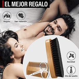 Timotech Kit de peine, cepillo y tijeras para cabello, barba y bigote de madera, accesorios de aseo personal para hombre (Café)