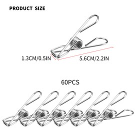 60 Pcs Metal Clothes Pegs for Washing Line, Stainless Steel Pegs for Washing Line Clips Pins, Laundry Pegs Chip Clips Laundry Clips for Clothes Snack Bags Socks Office Pins Clips Pegs - 2 Inch(Medium)