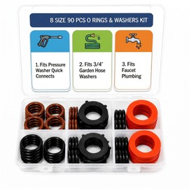 Eugiichr 90 PCS 8 Sizes Rubber Garden Hose Washers, Fits 1/4" 3/8" Quick Couplers & M22 Pressure Washer Fittings, Replacement Gaskets for Spray Wands, Nozzle Tips, Water Faucets and Shower Heads
