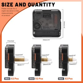 Tanstic 6Pcs High Torque Long Shaft Clock Movement Clock Repair Parts Replacement Clock Movement Mechanism with 6 Different Pairs of Hands(13mm/0.51”, 20mm/0.78”, 28mm/1.1”)