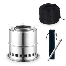 Vivrella Solo Stove, Wood Stove, Solo Camping, Camping Gear, Fire Blowing Rod, Secondary Burning, Trivet, Compact, Bonfire Stand, Fire Starter Stick, Saucer, Storage Bag (Low Leg Model)