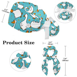 Cute Cartoon Goose Scrub Caps Women with Buttons Sweatband and Hairband Surgical Caps for Long Hair Women, Multicolor 08, One Size