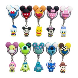 ‏10 Pcs Cute Cartoon Retractable Badge Reel Holders – Kawaii Clip-On ID Badge Holders with Keyring & 24” Cord Extension – Fun Animal Nurse & Office Badge Reels for Teachers, Students