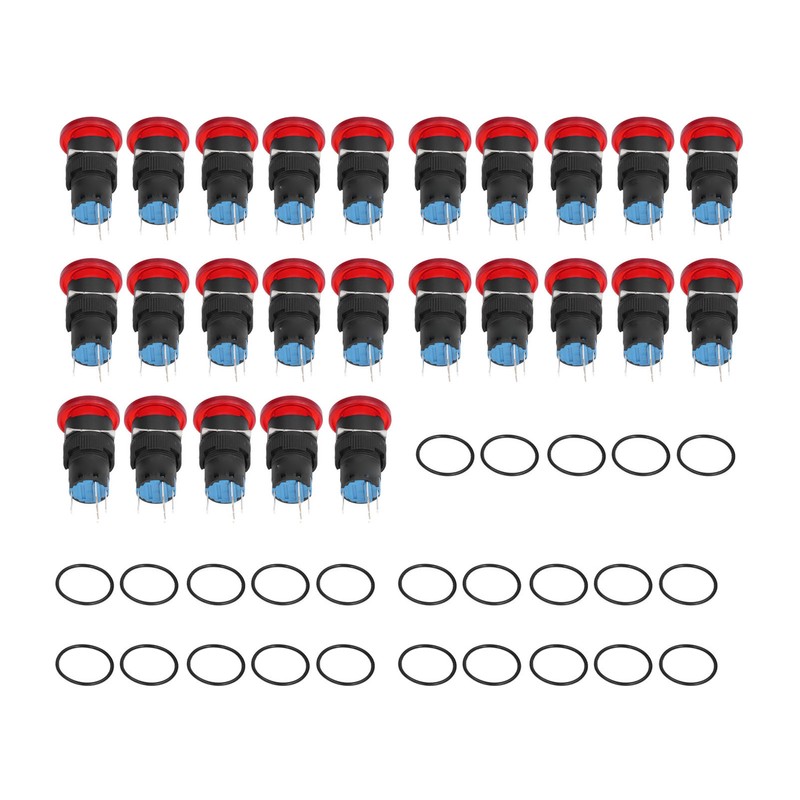 25Pcs Button Switch Mushroom Head Self Locking Push Switches with