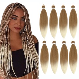 AIBEISI Prestretched Braiding Hair - 28 Inch 8 Packs Natural Blonde To White Braiding Hair Prestretched For Twist or Box Braids, Yaki Texture Hot For Women For Hot Water Setting (28 Inch, 27/613-8P)