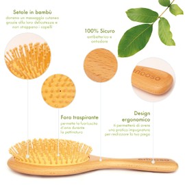 Holzhaarbürste und natürlicher Bambuskamm | Glätten und Entwirren mit weichen Borsten | Großer Griff zum Massieren der Kopfhaut