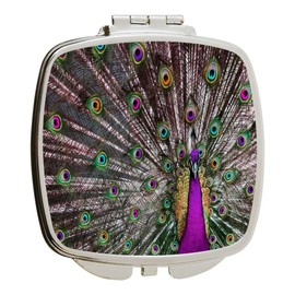 Island Gifting - Purple Peacock - Square Compact Mirror - Travel Mirror