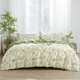 SAPHREAS Botanical Green Vines Duvet Cover Set King Size 3pcs Plant Leaves Bedding Comforter Cover Set Garden Style 1 Duvet Cover 2 Pillow Shams, Comforter Not Included