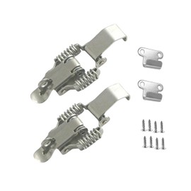 2pcs 304 Stainless Steel Double-Spring Telescopic Buckle, Toolbox Tension Spring Toggle Latch, Toolbox Hinge with Screws (Small+Hook+Keyhole)
