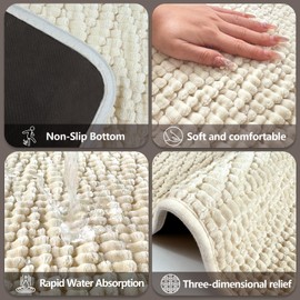 Hapace Bathroom Rugs Non-Slip Bath Mat,17"×24",Machine Washable&Water Absorbent Bath mats for Bathroom, Soft Shaggy Thick Microfiber Bath Rug for Shower,Tub,Beige