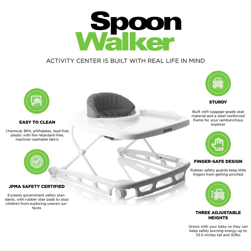 Joovy Spoon Baby Walker & Activity Center Featuring Three Adjustable