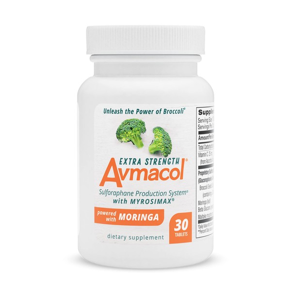 Avmacol Extra Strength #1 Researched Sulforaphane-Producing Brand for Detoxification, Antioxidant Support, Immune Health, Adults & Children, Nutramax Laboratories Consumer Care, Moringa, 30 Tablets
