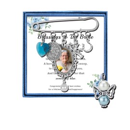 Something Blue Gifts for Bride to Be Bridal Shower Gifts Charm Wedding Pin for Her Wedding Keepsake Brooch (Something Blue - Horseshoe photo brooch)