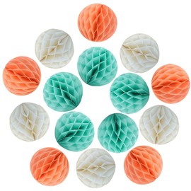 YLY's love 30pcs 4inch Pom Poms Tissue Paper Honeycomb Balls Flower Ball Wall Decor Pom Poms Decoration for Birthday Party Wedding Nursery Shower (Peach Cream Mint Green, 30pcs-4inch)